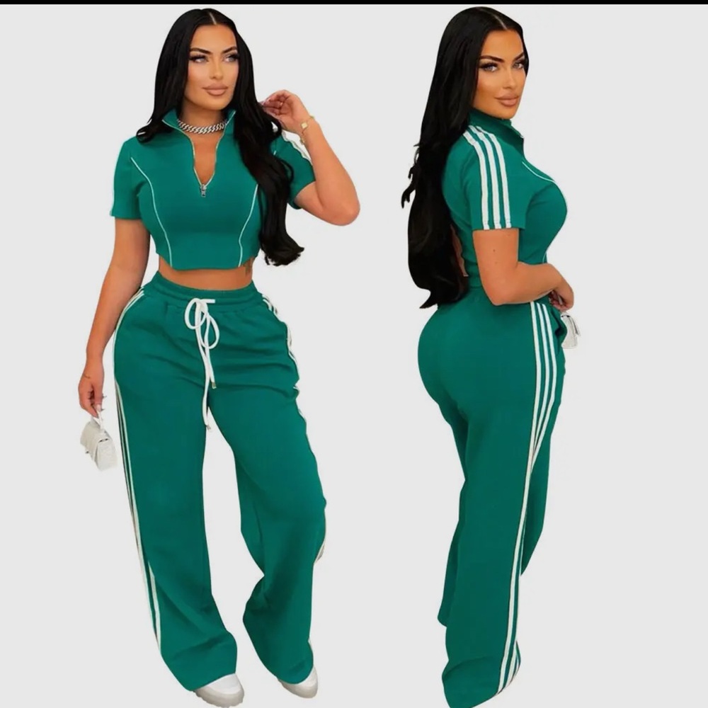 Women's Green Track Pants & Top Set